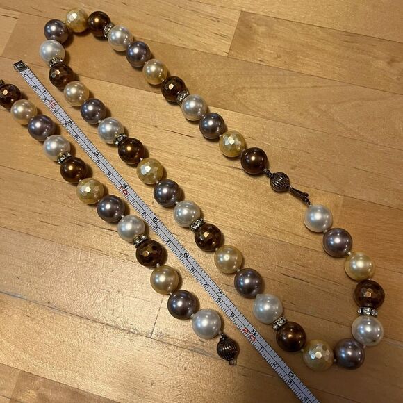 Multicolored Costume Freshwater Pearl Necklace Bracelet Set Clear Rhinestones - Picture 9 of 10